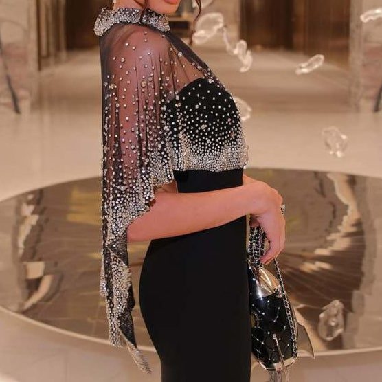 Indie Beaded Tulle Cape Gown in Crepe - Hot fashionista