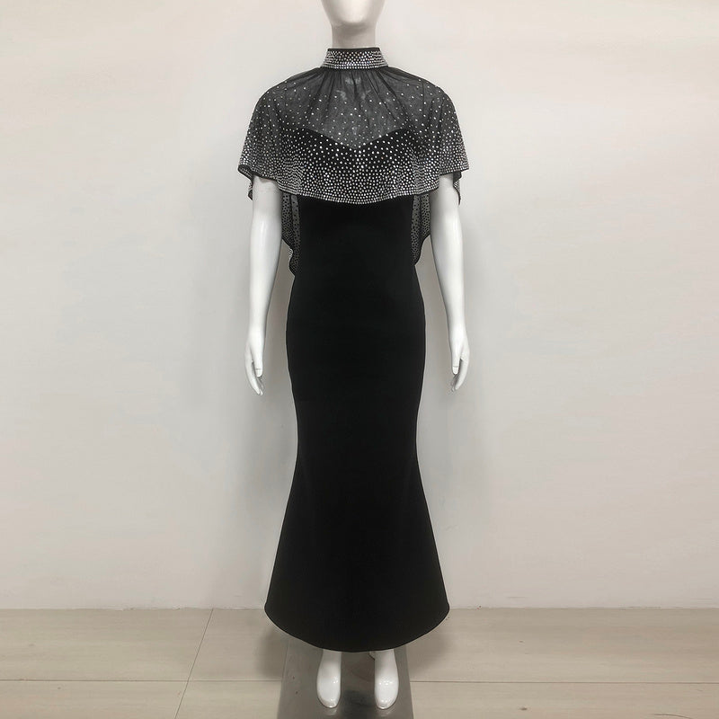 Indie Beaded Tulle Cape Gown in Crepe - Hot fashionista