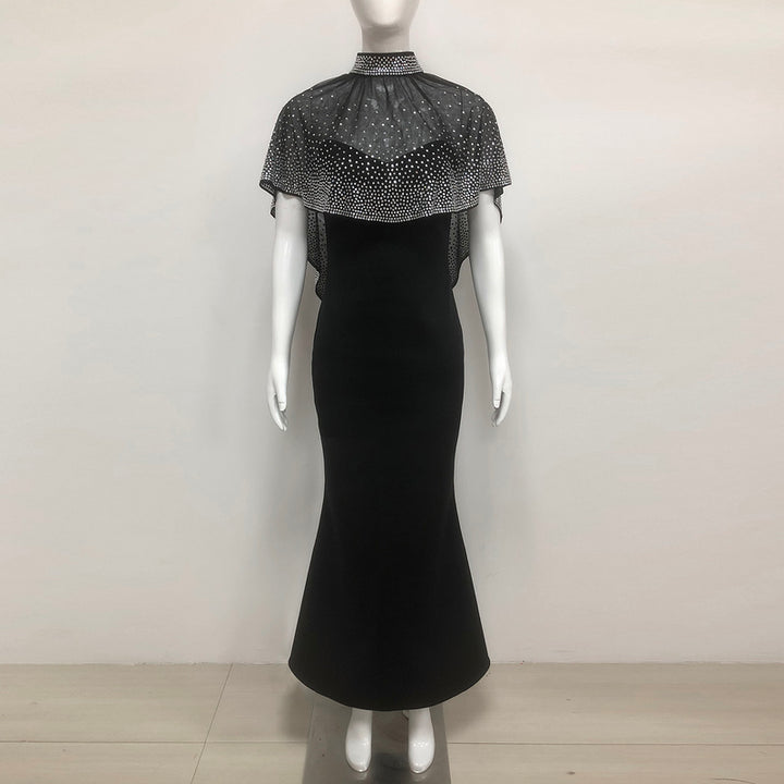 Indie Beaded Tulle Cape Gown in Crepe - Hot fashionista