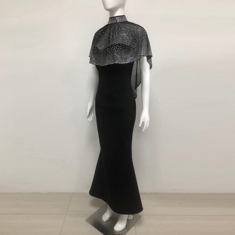 Indie Beaded Tulle Cape Gown in Crepe - Hot fashionista