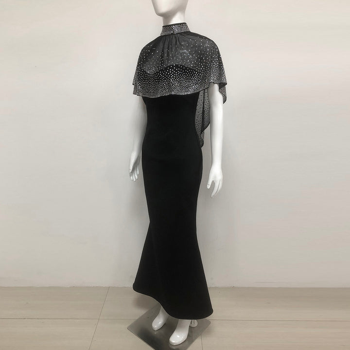 Indie Beaded Tulle Cape Gown in Crepe - Hot fashionista