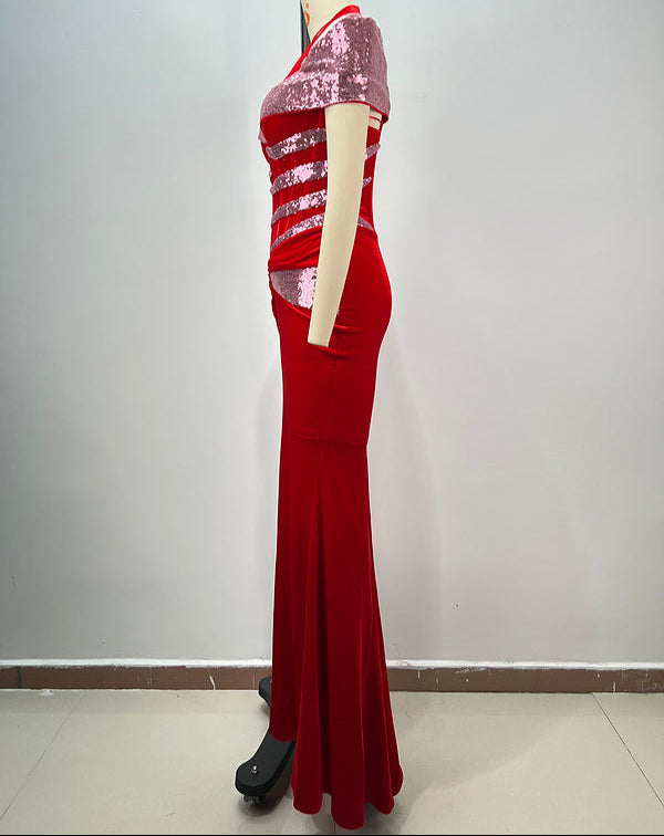 Indigo Halter Sequin Corset Maxi Dress - Hot fashionista