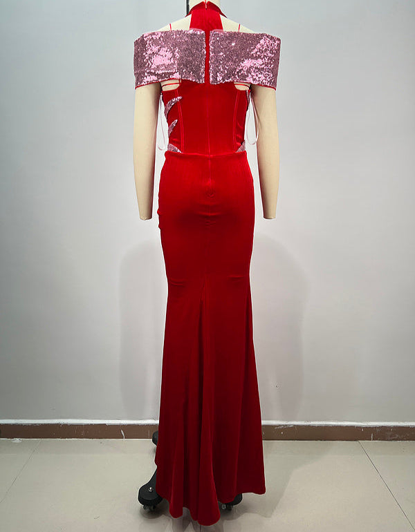 Indigo Halter Sequin Corset Maxi Dress - Hot fashionista