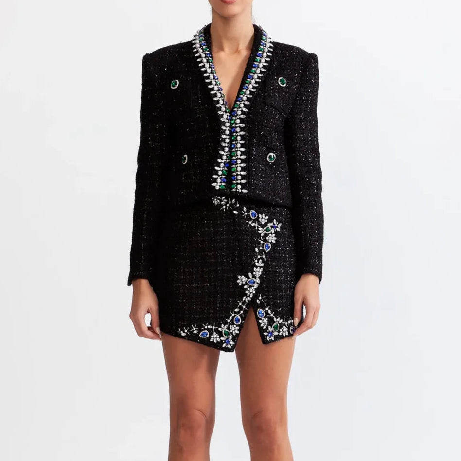 Iyla Black Tweed Set with Crystal Details - Hot fashionista