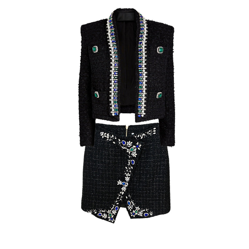 Iyla Black Tweed Set with Crystal Details - Hot fashionista