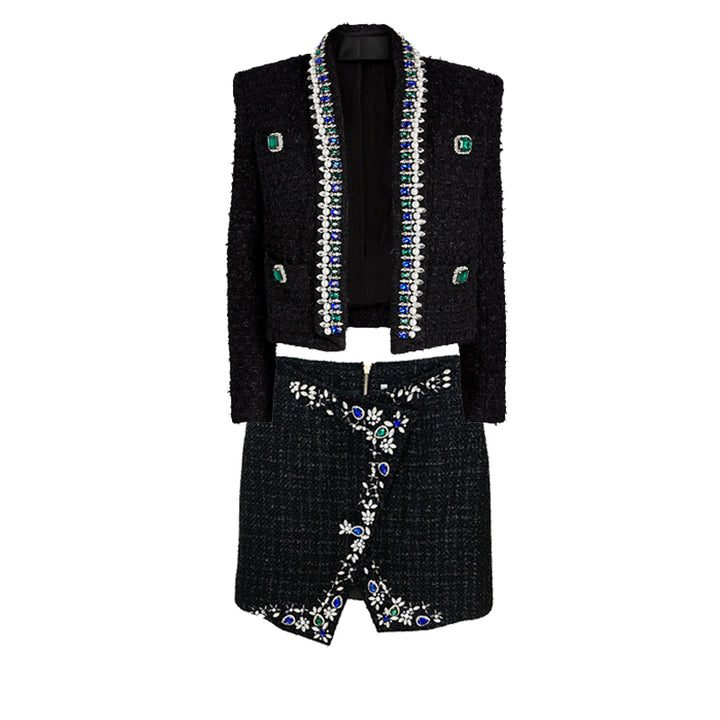 Iyla Black Tweed Set with Crystal Details - Hot fashionista