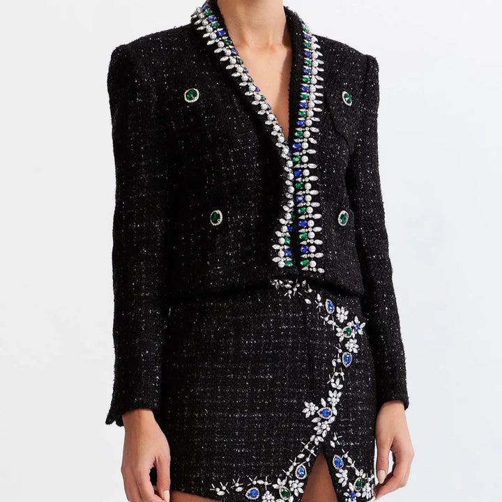 Iyla Black Tweed Set with Crystal Details - Hot fashionista