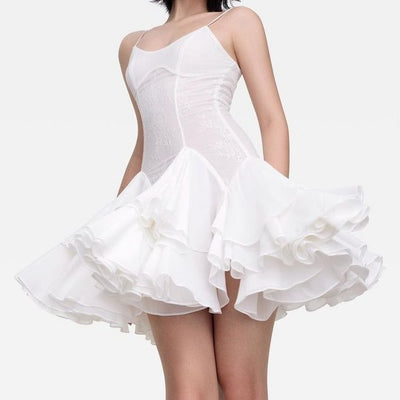 Jane Sleeveless Floral Lace Ruffle Hem Mini Dress - Hot fashionista