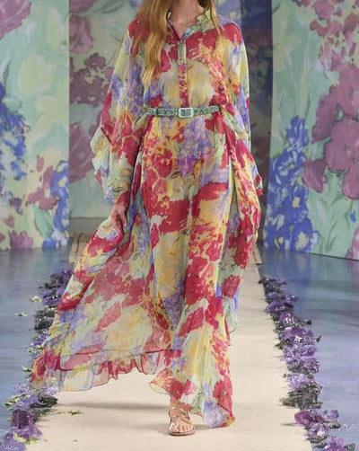 Hot Fashionista Lanna Lantern Sleeve Autumn Print Maxi Dress