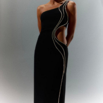 Hot Fashionista Lesley One Shoulder Cut Out Embellished Midi Dress