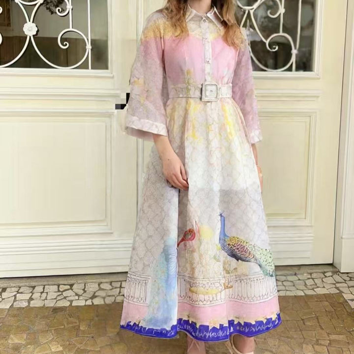 Liv Peacock Print Silk Maxi Dress