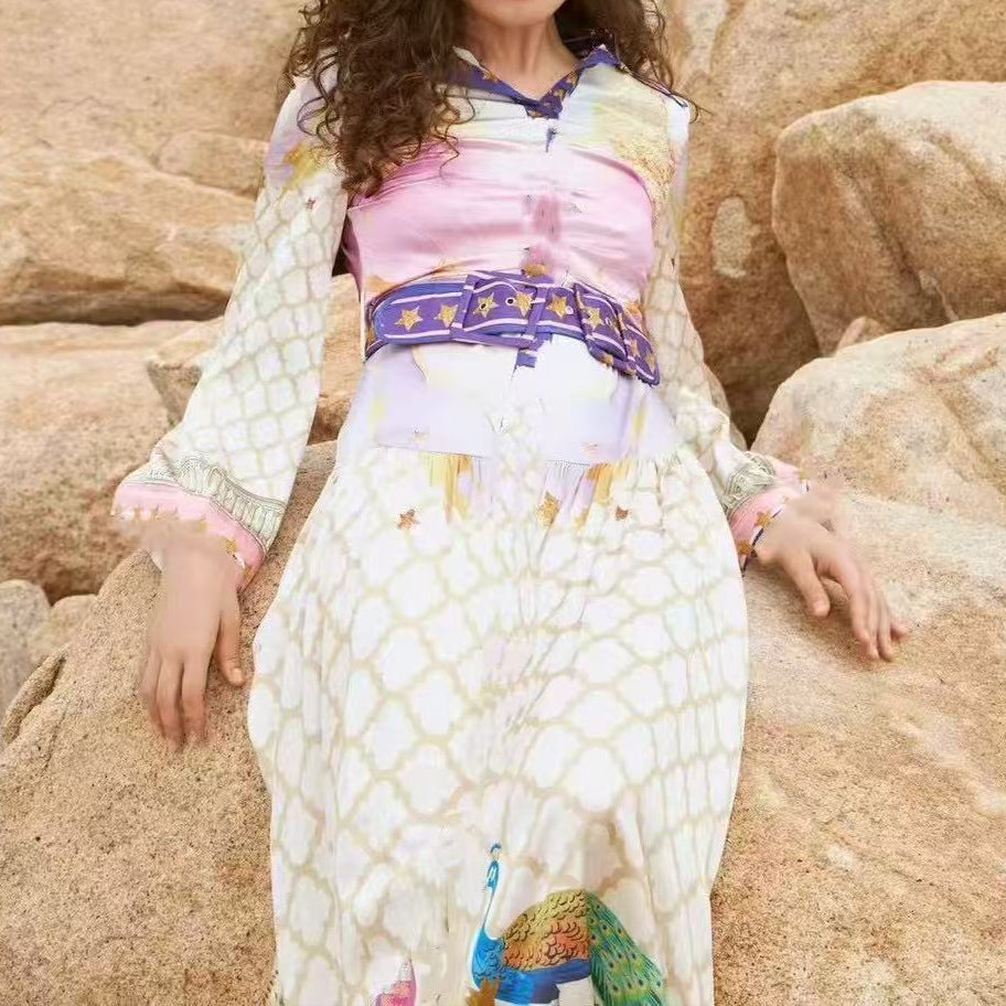 Liv Peacock Print Silk Maxi Dress