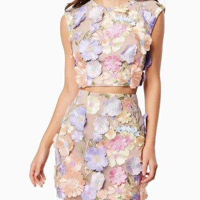 Hot Fashionista Lorrie Floral Cropped Top & Mini Skirt Set