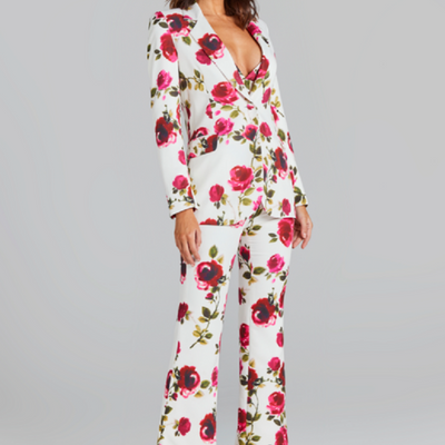 Hot Fashionista Louiza Long Sleeve Floral Top And Floral Flared Pants Set