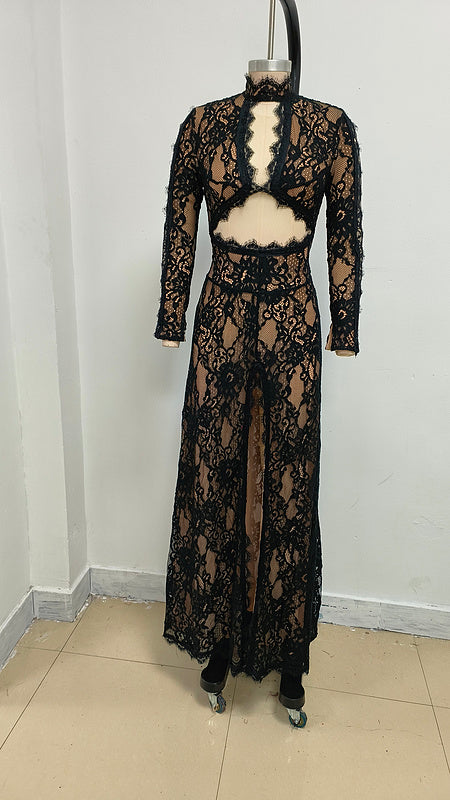 Lumi-Rae Long Sleeve Cut Out Lace Maxi Dress - Hot fashionista