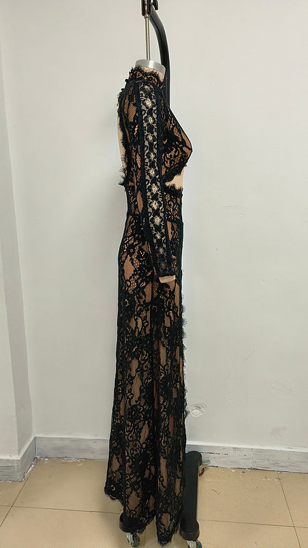 Lumi-Rae Long Sleeve Cut Out Lace Maxi Dress - Hot fashionista