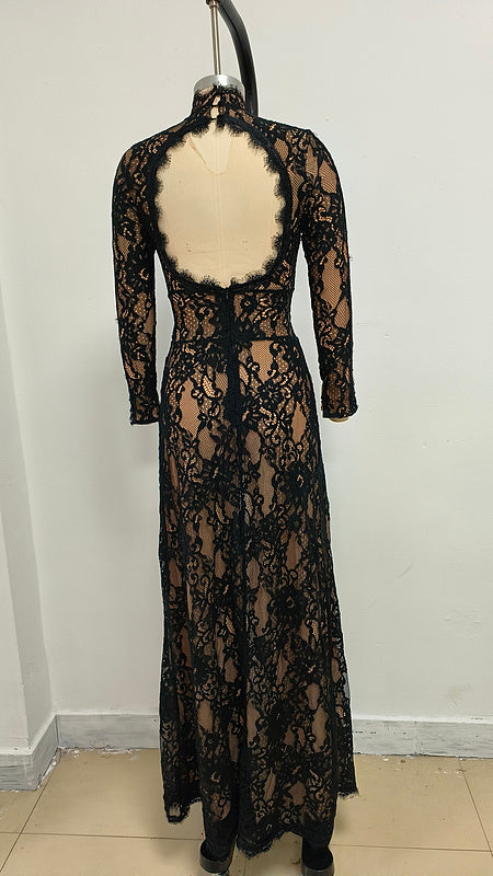 Lumi-Rae Long Sleeve Cut Out Lace Maxi Dress - Hot fashionista