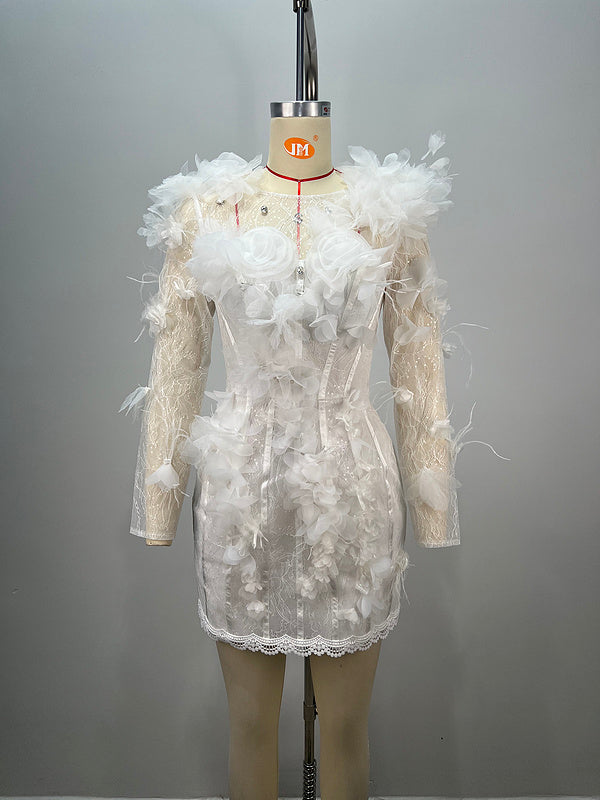 Lumi Floral Lace High-Neck Mini Dress - Hot fashionista