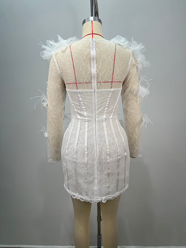 Lumi Floral Lace High-Neck Mini Dress - Hot fashionista