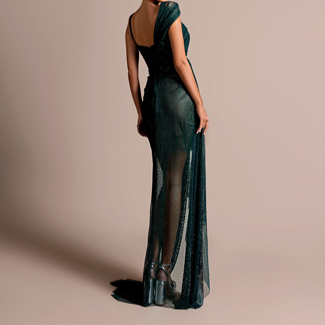 Lux Cutout High Slit Mesh Dress - Hot fashionista