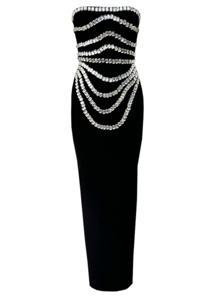 Luxley Strapless Rhinestone Diamond Maxi Dress - Hot fashionista