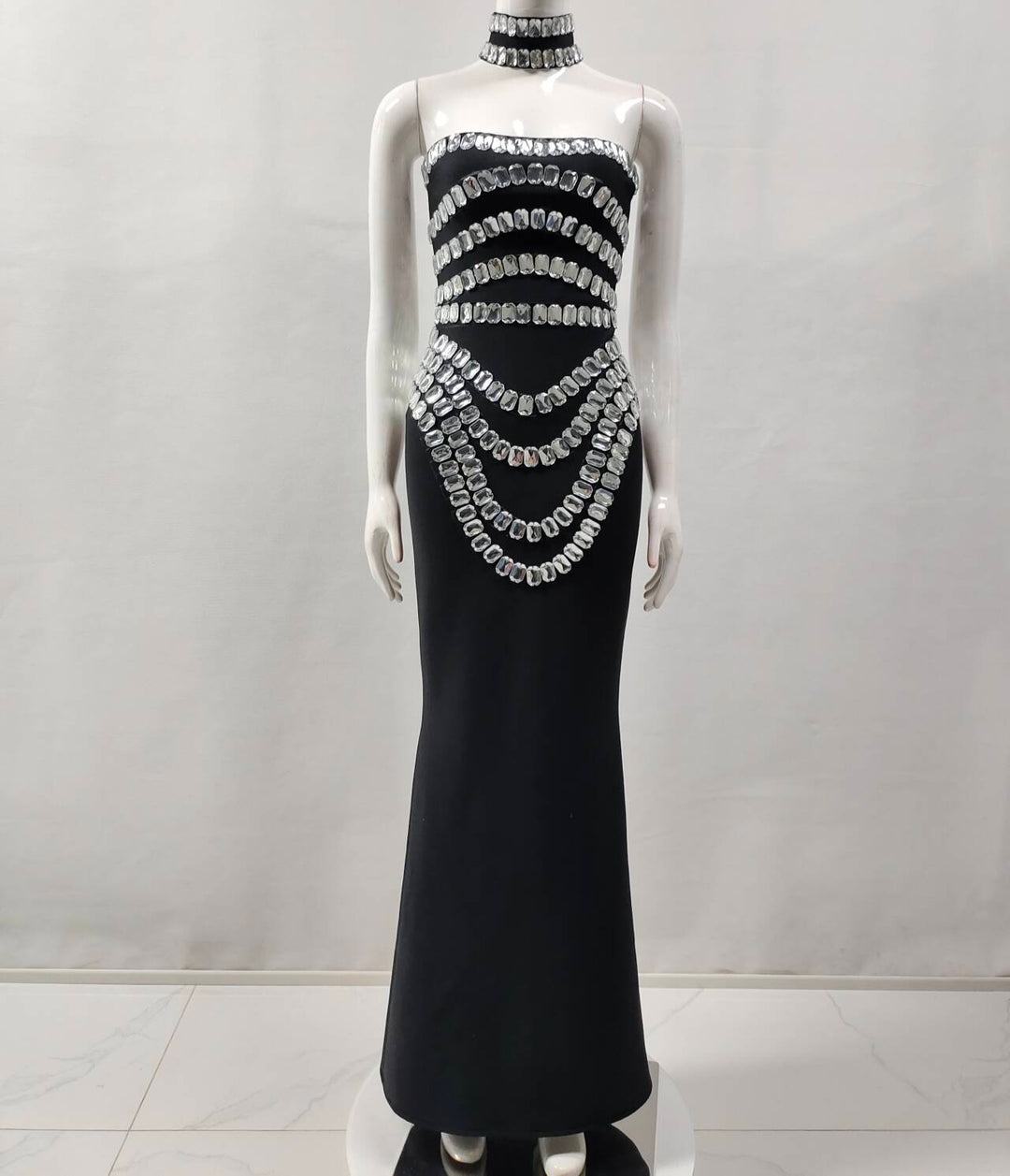 Luxley Strapless Rhinestone Diamond Maxi Dress - Hot fashionista