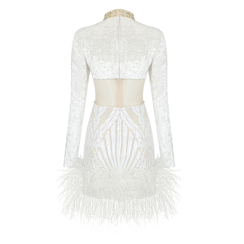 Lyana Cutout Beaded Feather Mini Dress - Hot fashionista