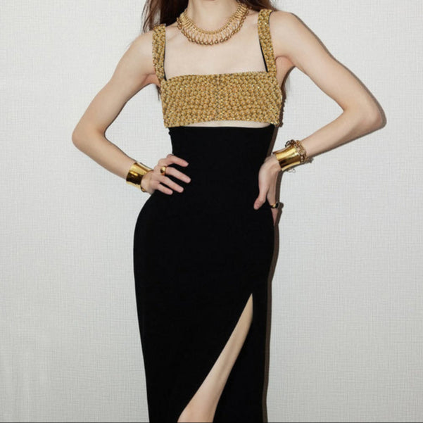 Lyric Crêpe with Gold Embroidery Dress - Hot fashionista
