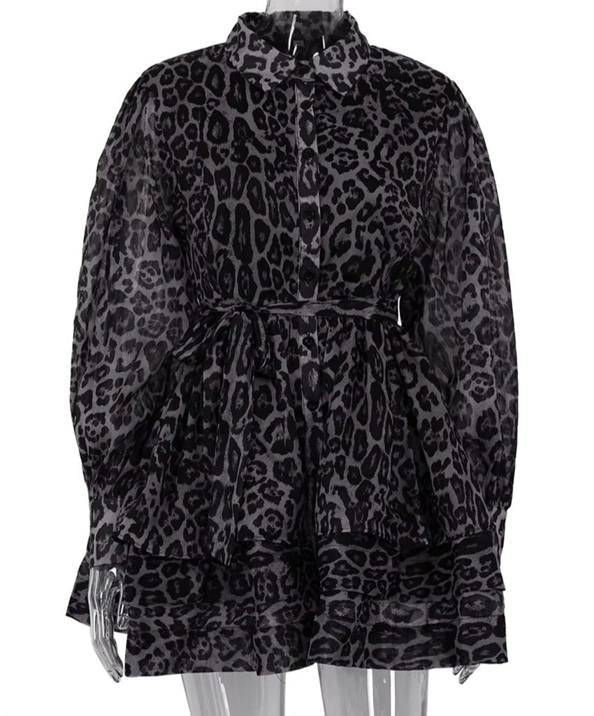 Maelie Leopard Print Chiffon Belted Mini Dress - Hot fashionista