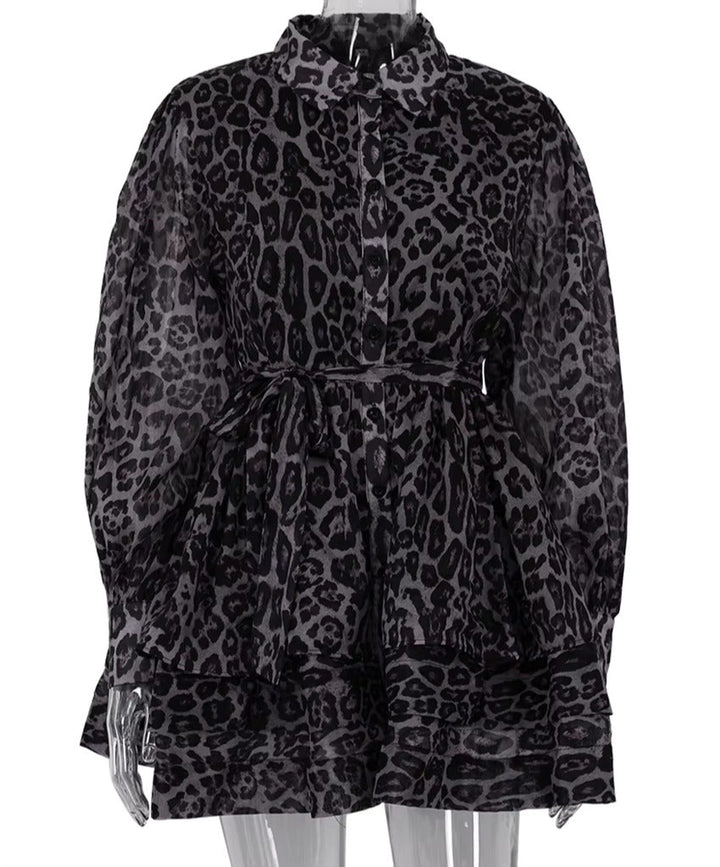 Maelie Leopard Print Chiffon Belted Mini Dress - Hot fashionista