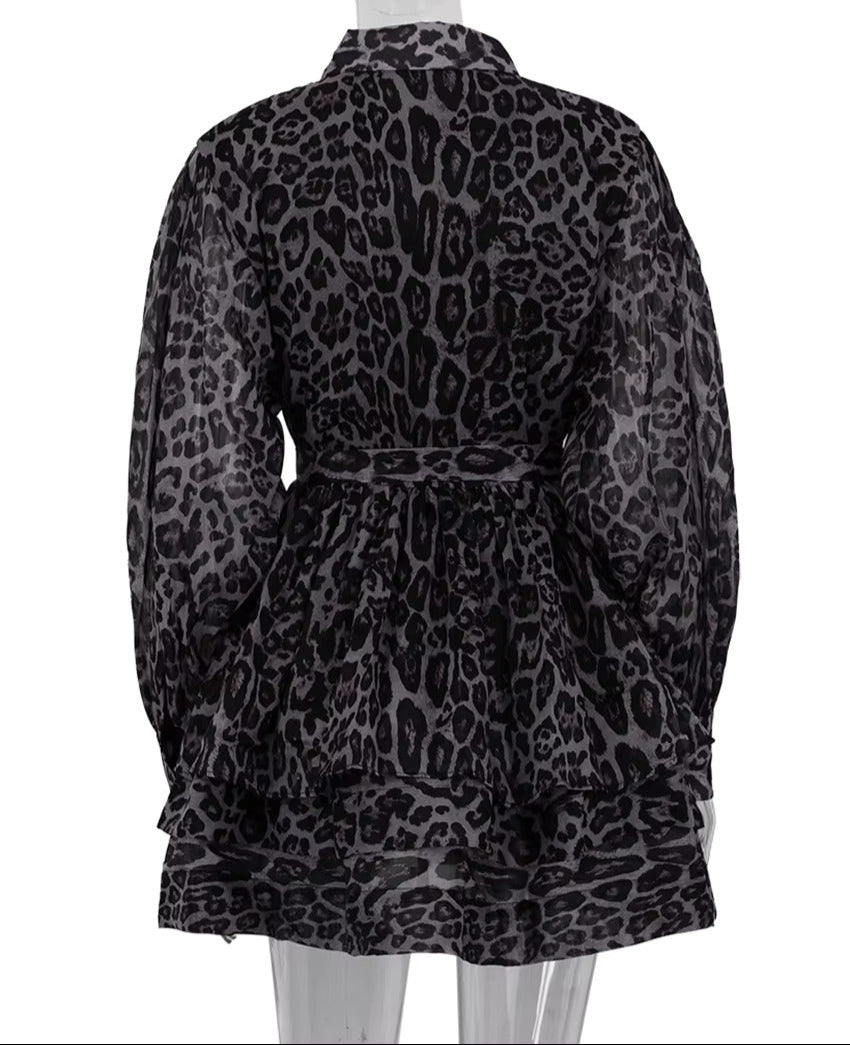Maelie Leopard Print Chiffon Belted Mini Dress - Hot fashionista