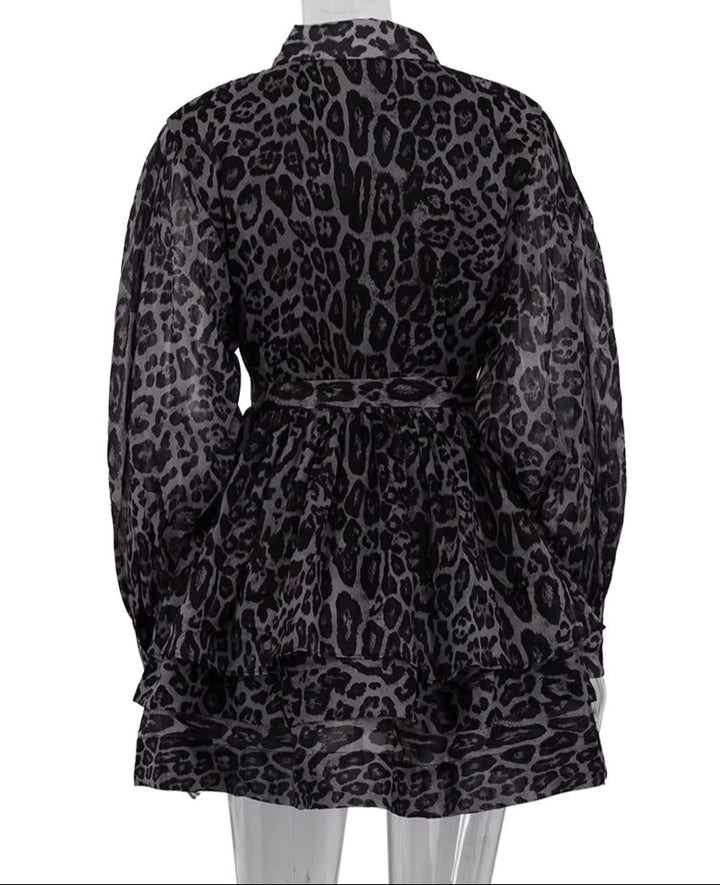 Maelie Leopard Print Chiffon Belted Mini Dress - Hot fashionista