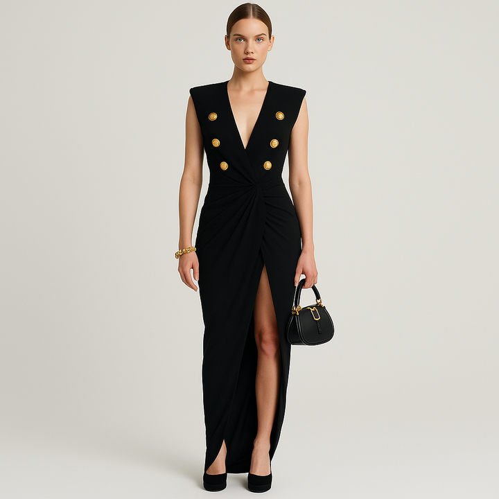 Everly Black Velvet Dress With Embroidery On Slit Dress - Hot fashionista
