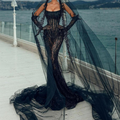 Hot Fashionista Mercilla Strapless Corset Lace Maxi Dress with Shawl