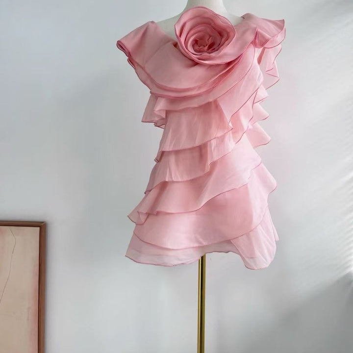 Milan Flower One Shoulder Ruffle Mini Dress - Hot fashionista