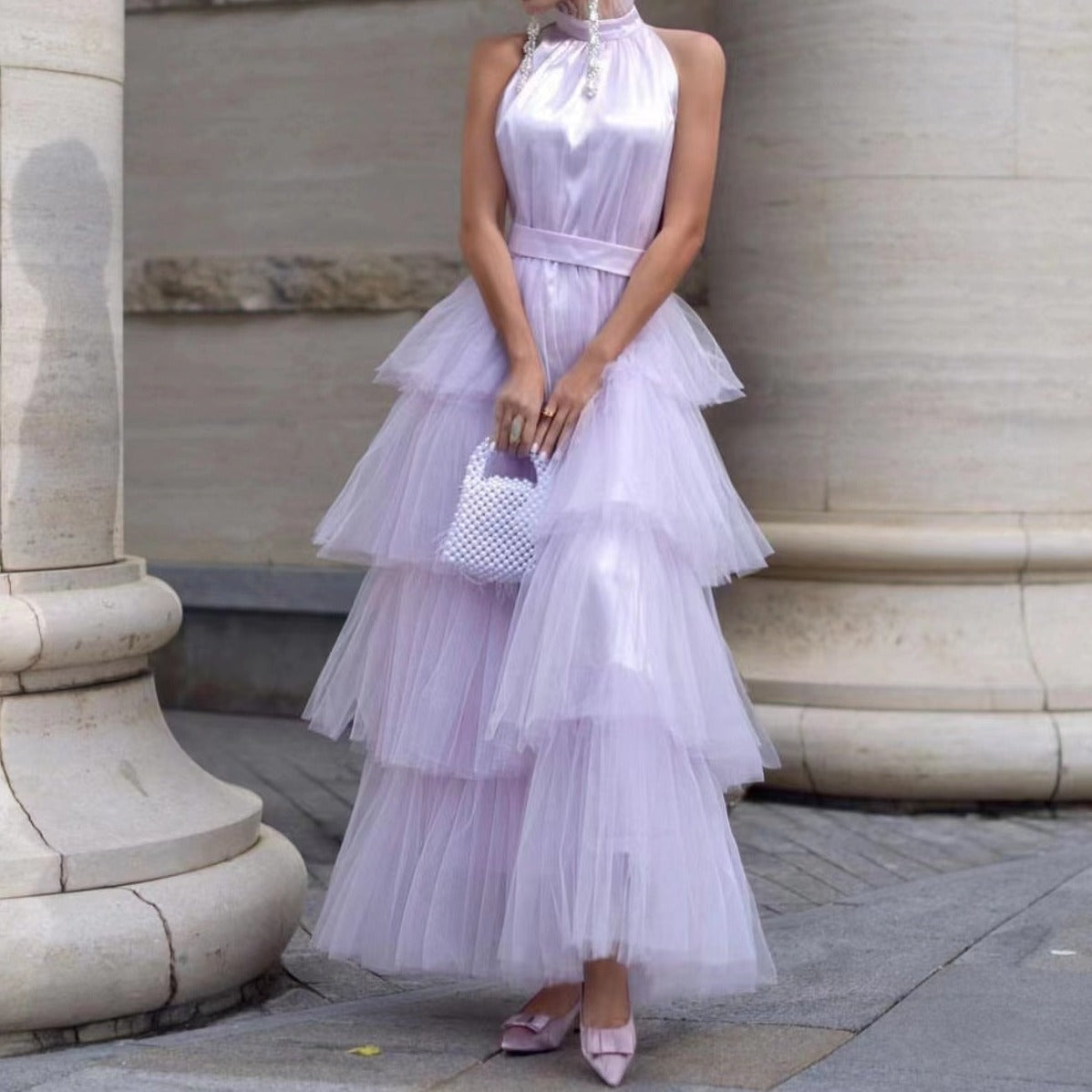 Mona Tiered Ruffle Halter Ruffled Dress - Hot fashionista