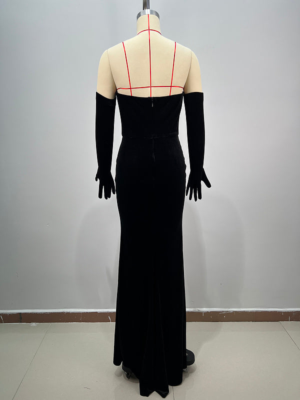 Monroe Strapless Velvet Maxi Dress with Gold Appliqué - Hot fashionista