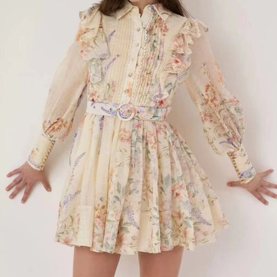 Hot Fashionista Moxie Long Sleeve Pleated Hem Floral Mini Dress
