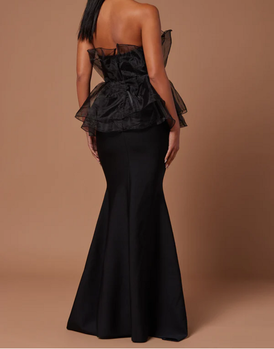 Moxie Strapless Long Mermaid Dress with Ruffle Accents - Hot fashionista