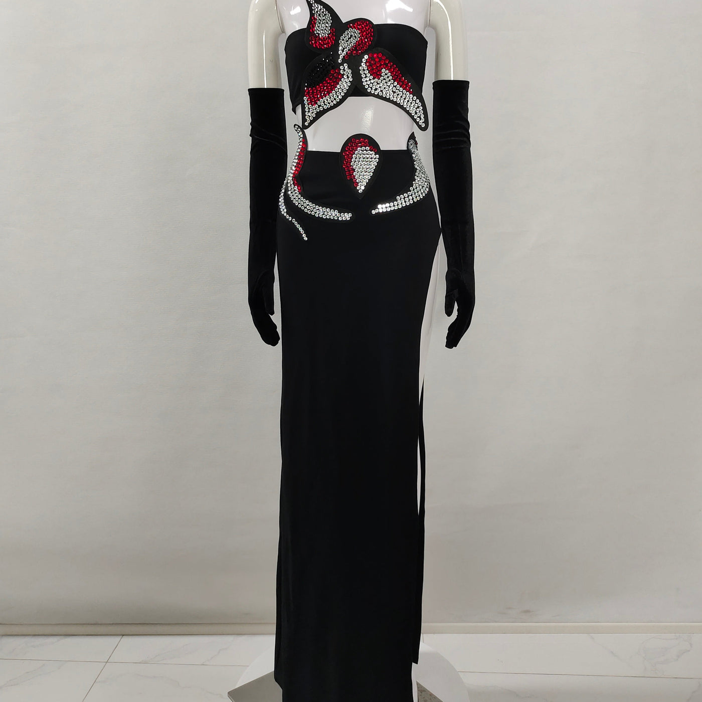 Nelle Strapless Stone Embellished Tube Top & High Slit Maxi Skirt Set - Hot fashionista