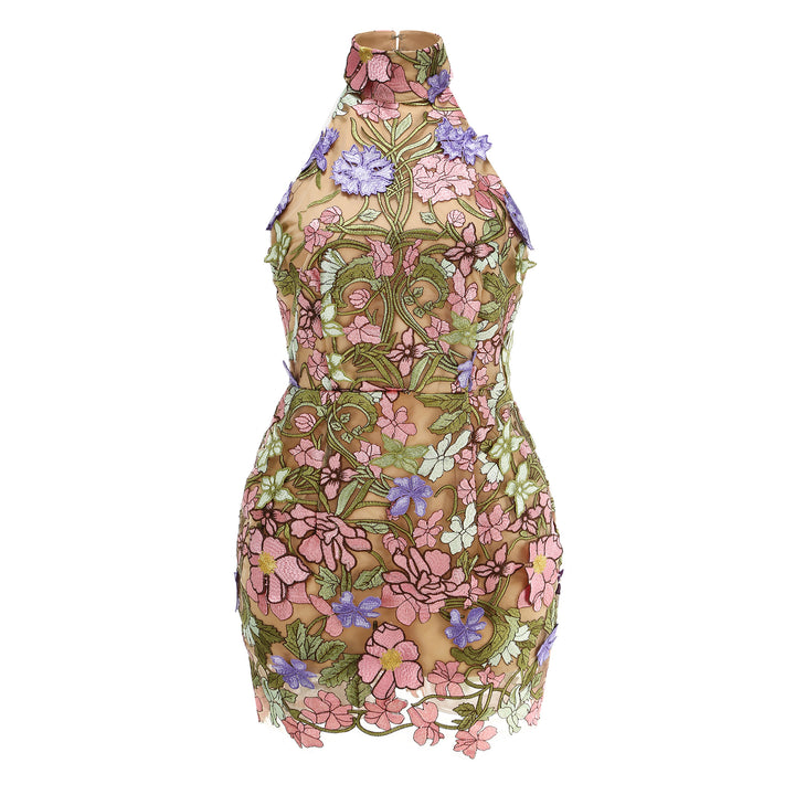 Nori Halter Flower Embroidery Mini Dress - Hot fashionista