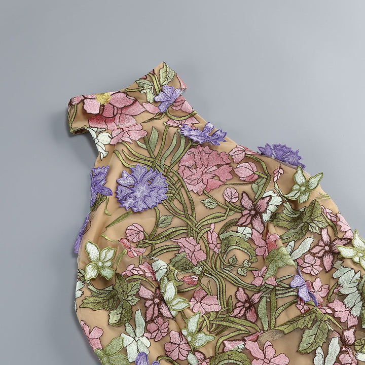 Nori Halter Flower Embroidery Mini Dress - Hot fashionista