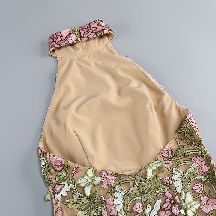 Nori Halter Flower Embroidery Mini Dress - Hot fashionista