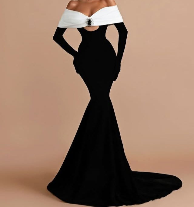 Nova-Rae Long Sleeves Off Shoulder Mermaid Maxi Dress - Hot fashionista