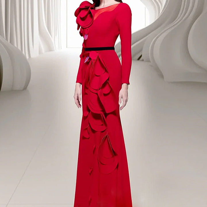 Nyla Ruffled Rosette Evening Dress - Hot fashionista