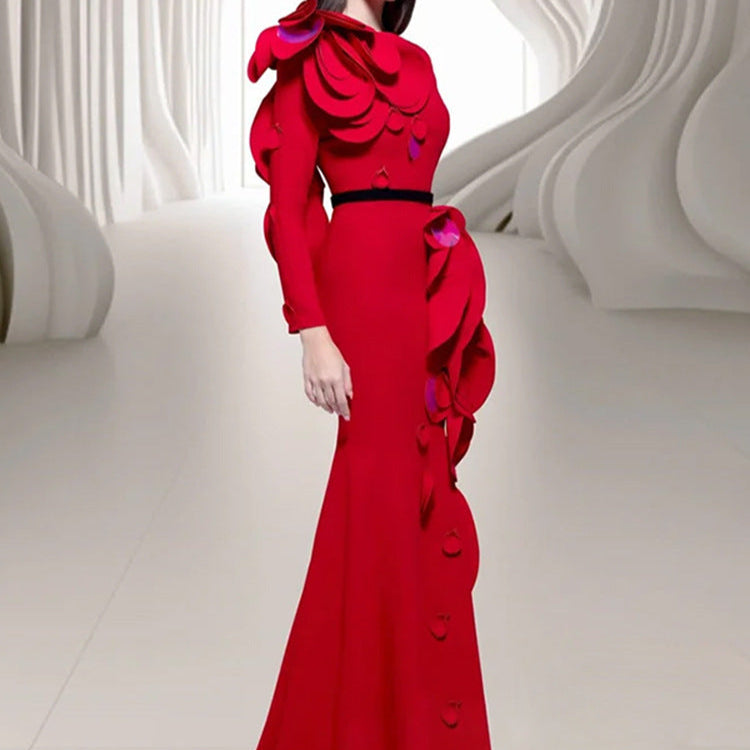 Nyla Ruffled Rosette Evening Dress - Hot fashionista