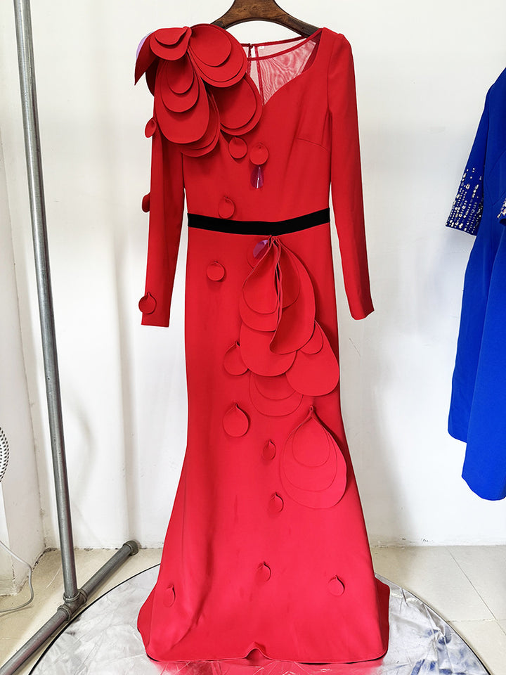 Nyla Ruffled Rosette Evening Dress - Hot fashionista