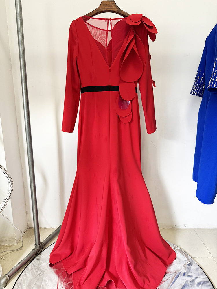 Nyla Ruffled Rosette Evening Dress - Hot fashionista