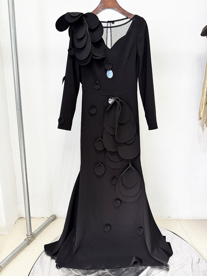 Nyla Ruffled Rosette Evening Dress - Hot fashionista