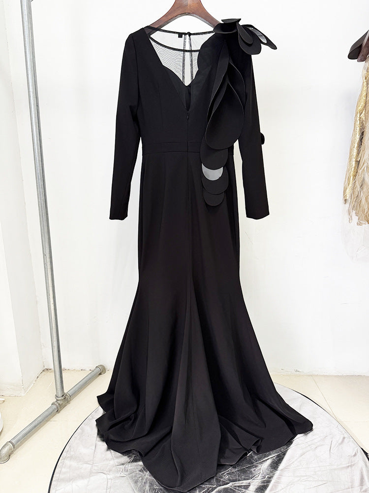 Nyla Ruffled Rosette Evening Dress - Hot fashionista